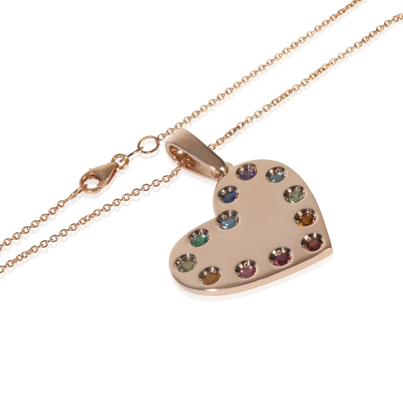 Rose Gold Heart With Rainbow Gemstones Pendant - Picture 3 of 3